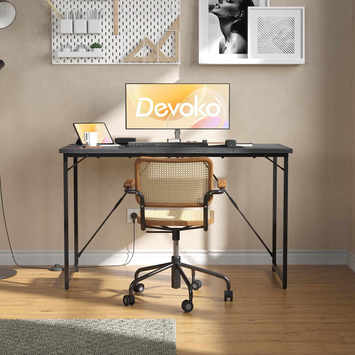 Devoko Computer Desk with monitor, keyboard, and mouse