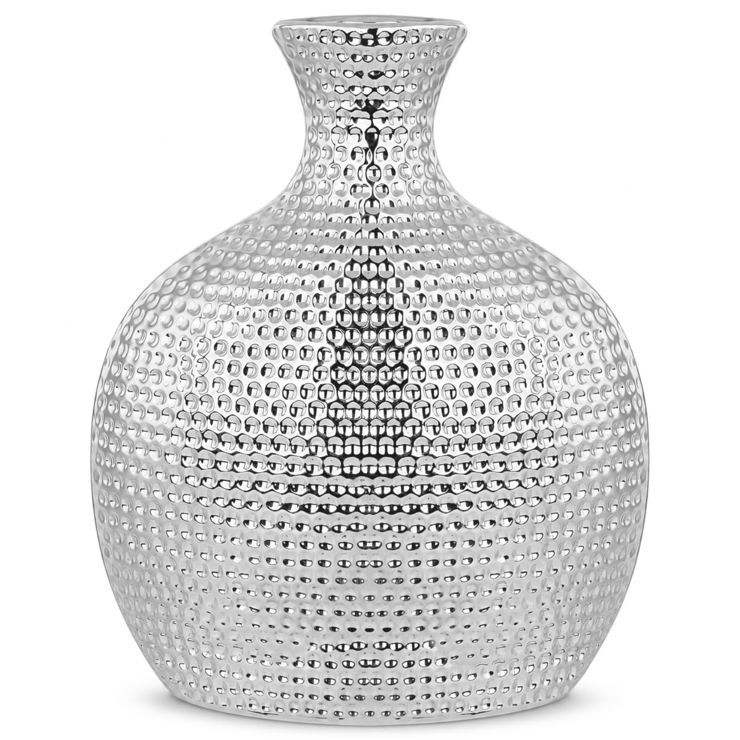 Torre & Tagus Hammered Ceramic Bottle Vase, Tall, Silver