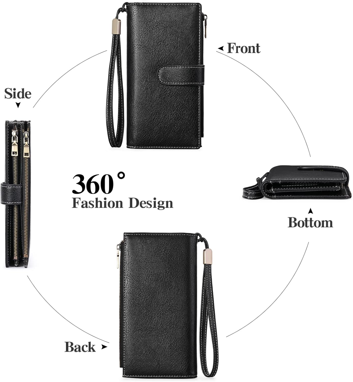 GOIACII Womens Wallets Large Capacity Credit Card Holder Rfid Wallet Women Double Zipper Pocket Leather Bifold Ladies Wristlet Clutch Wallet - Image 5