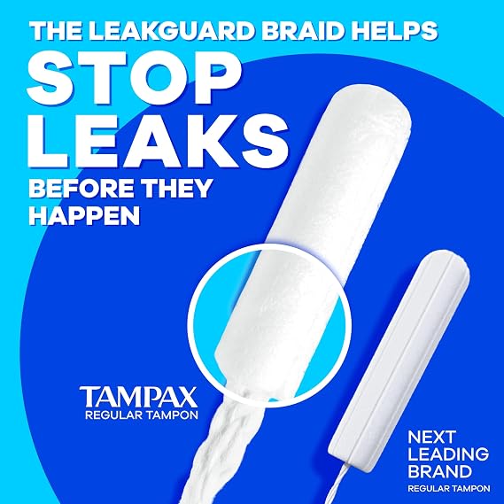 سدادات قطنية لؤلؤية مدمجة من تامباكس للنساء، عبوة متعددة، مع جديلة LeakGuard وأداة تطبيق قابلة للتمديد، عادية/فائقة الامتصاص، أداة تطبيق مدمجة قابلة للتمديد، غير معطرة، 45 عدد