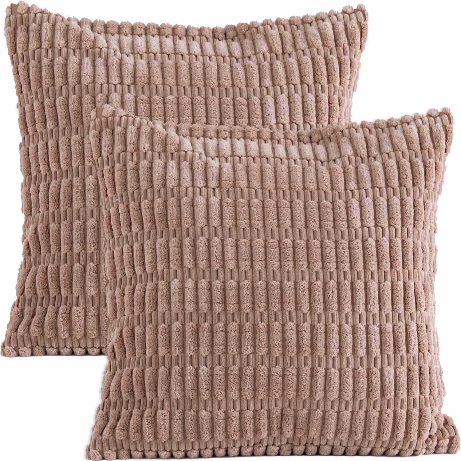 Tennove Cushion Covers 45x45cm Soft Corduroy Square Cushions Pillow Covers Set of 2 Boho Striped Decorative Throw Pillow Cases for Farmhouse Home Sofa Decor Light Brown