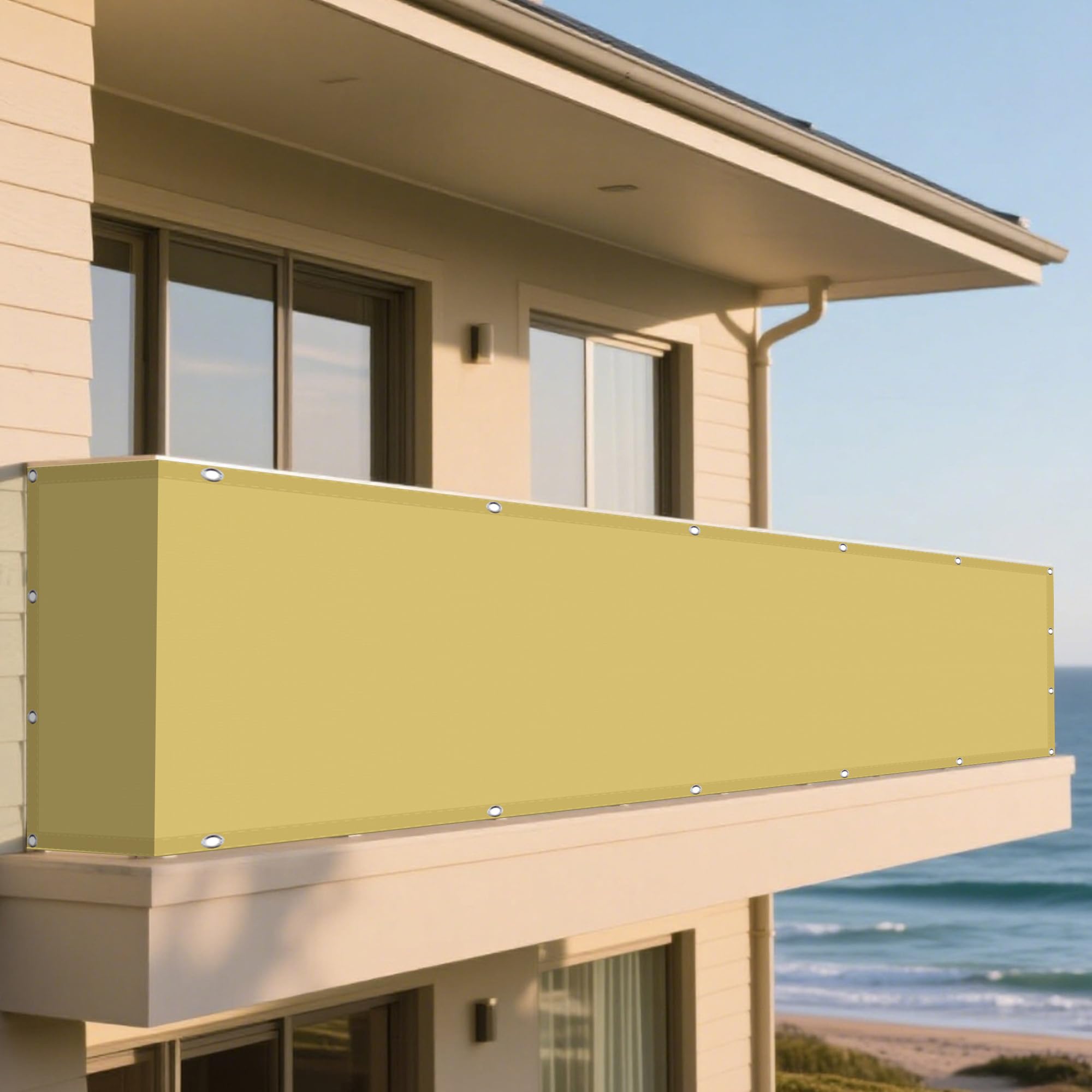 Toile ombrage contre le vent voiles ombrages rectangulaire durable 1.4 x 3.5 m jaune sable