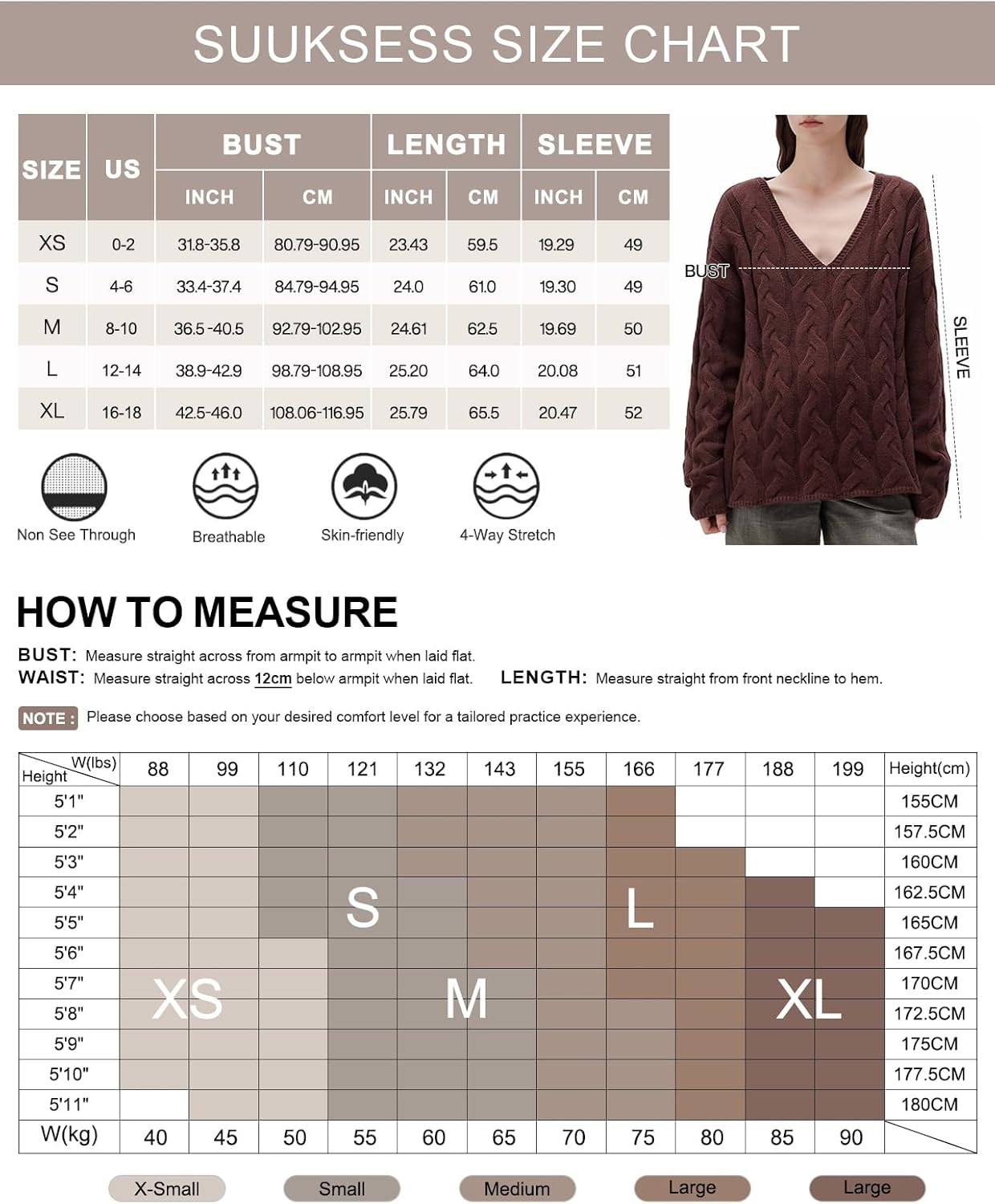 SUUKSESS Women Oversized Cable Sweaters V Neck Long Sleeve Knit Trendy Outfits - Image 6