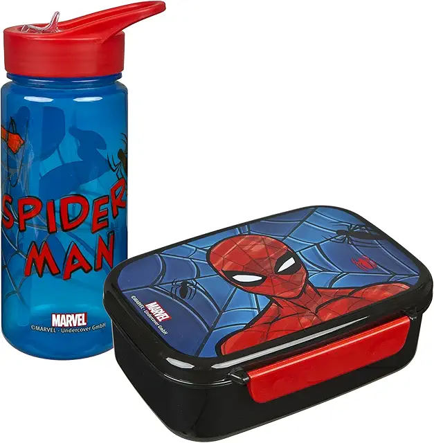 Set de Regalo Vajilla Spider Man para Niños - Fiambrera y Biberón - A Partir de 4 Años