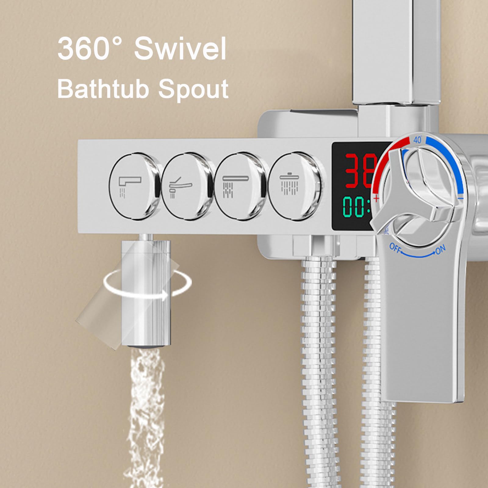 Sistema Doccia termostatico, Set Rubinetto per Bagno con Display Digitale, Kit di Accessori a 4 funzioni con soffione a Pioggia, spruzzatore per Bidet Portatile