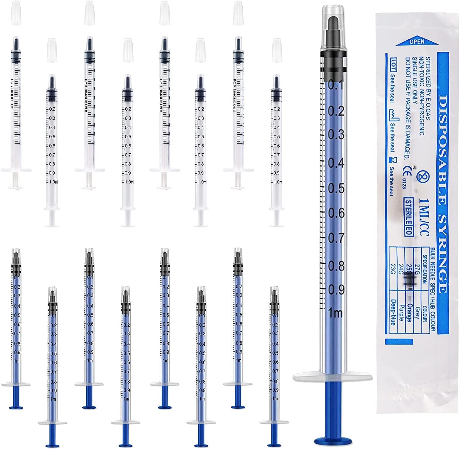 1ml Syringes Colostrum Syringe With Caps - 20Pcs No Needle Syringe for Refilling and Measuring Liquids, Colostrum Harvesting, Scientific Labs, Plant Watering, Pet Feeding