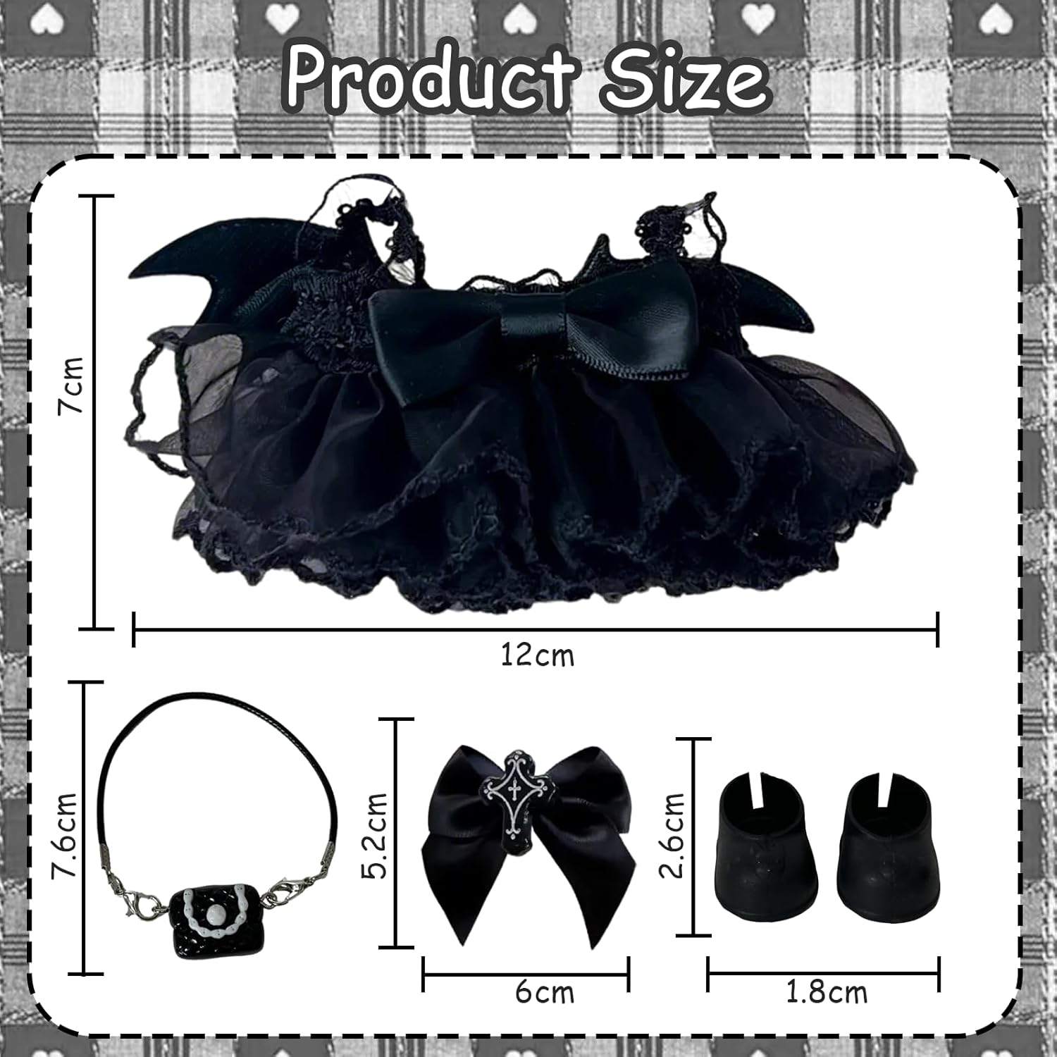 17 cm Doll Clothes Set, 4 Pcs Halloween Clothes and Accessories Include Dress Hair Clip Bag and Shoes, Premium Stylish Doll Clothes Replacement for Adult Kid ( NO Doll ) Black