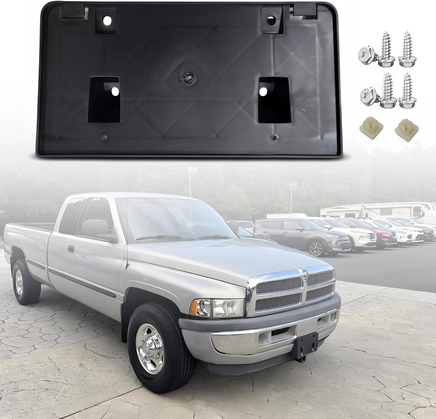 Front License Plate Frame for Dodge Ram 1500 1994-2001 for Ram 2500 3500 1994-2002 Front Bumper License Plate Holder Mounting Bracket Cover Replace# 55295455AE Partslink# CH1068108