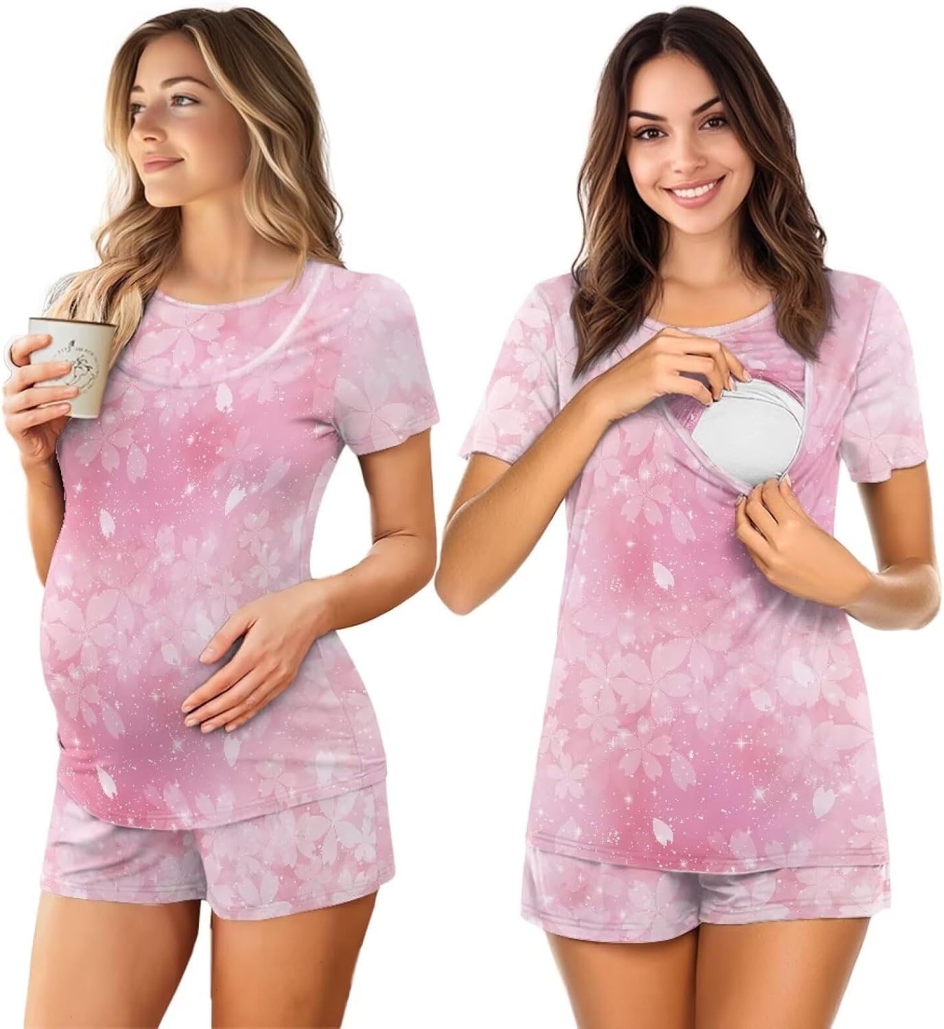 Women's Maternity Nursing Pajama Set, Double Layer Breastfeeding Loungewear for Home S-2XL Size