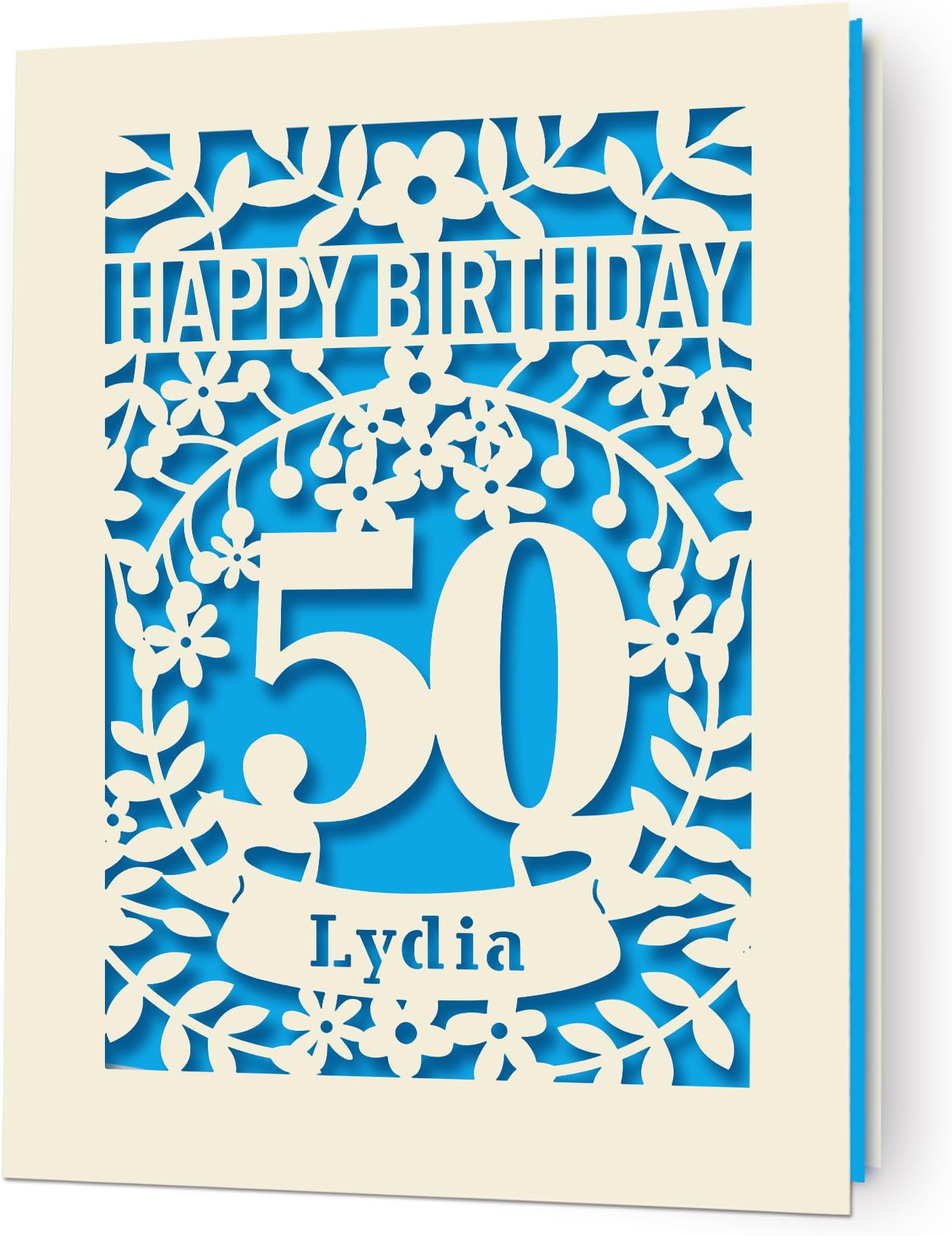 EDSG Personalized Birthday Cards Gifts for Women Men Happy Birthday Card Laser Paper Cut Cards with Any Age & Name for Son Daughter Mom Dad Grandma Friends for 18th 21st 30th 40th 50th 60th(Blue)