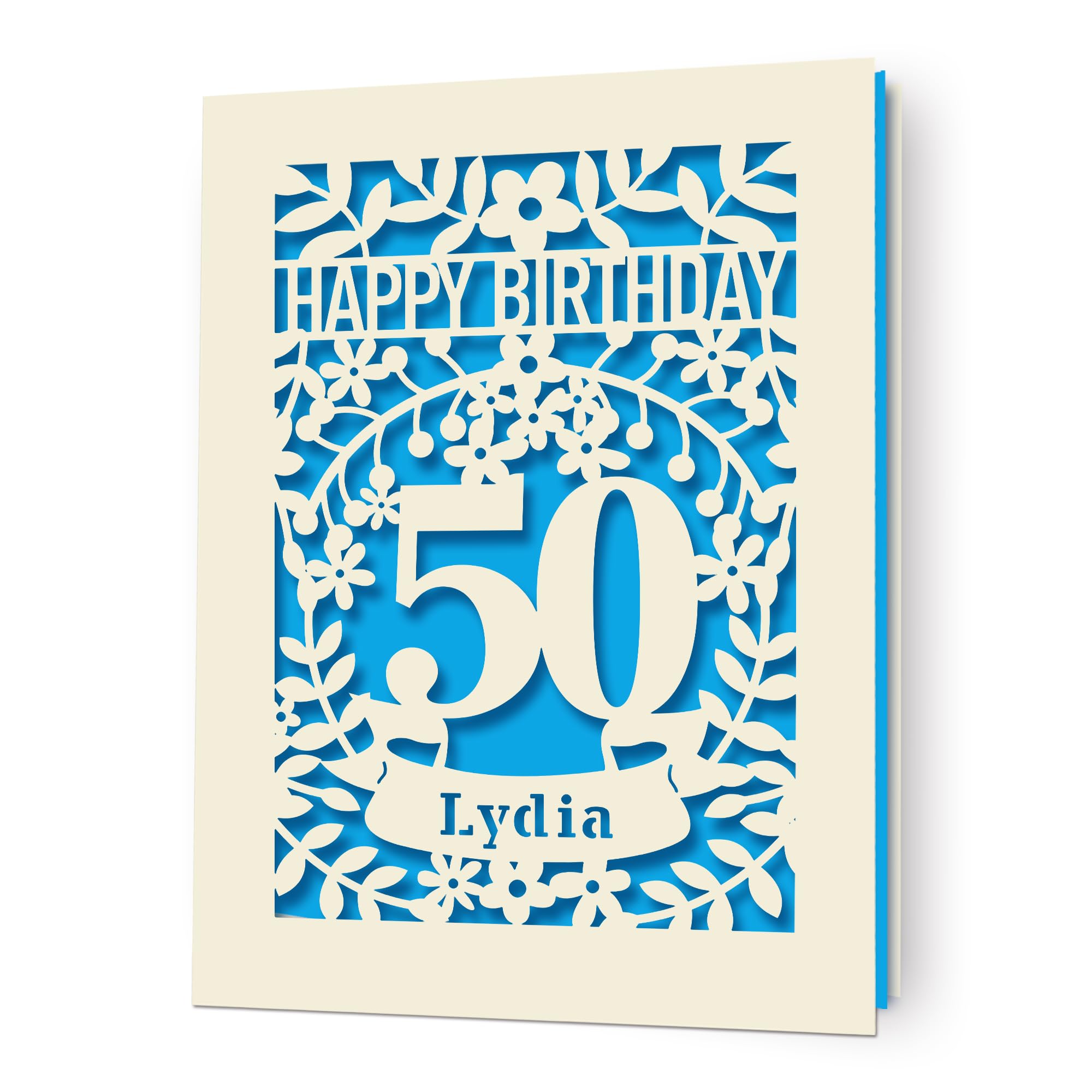 EDSG Personalized Birthday Cards Gifts for Women Men Happy Birthday Card Laser Paper Cut Cards with Any Age & Name for Son Daughter Mom Dad Grandma Friends for 18th 21st 30th 40th 50th 60th(Blue)
