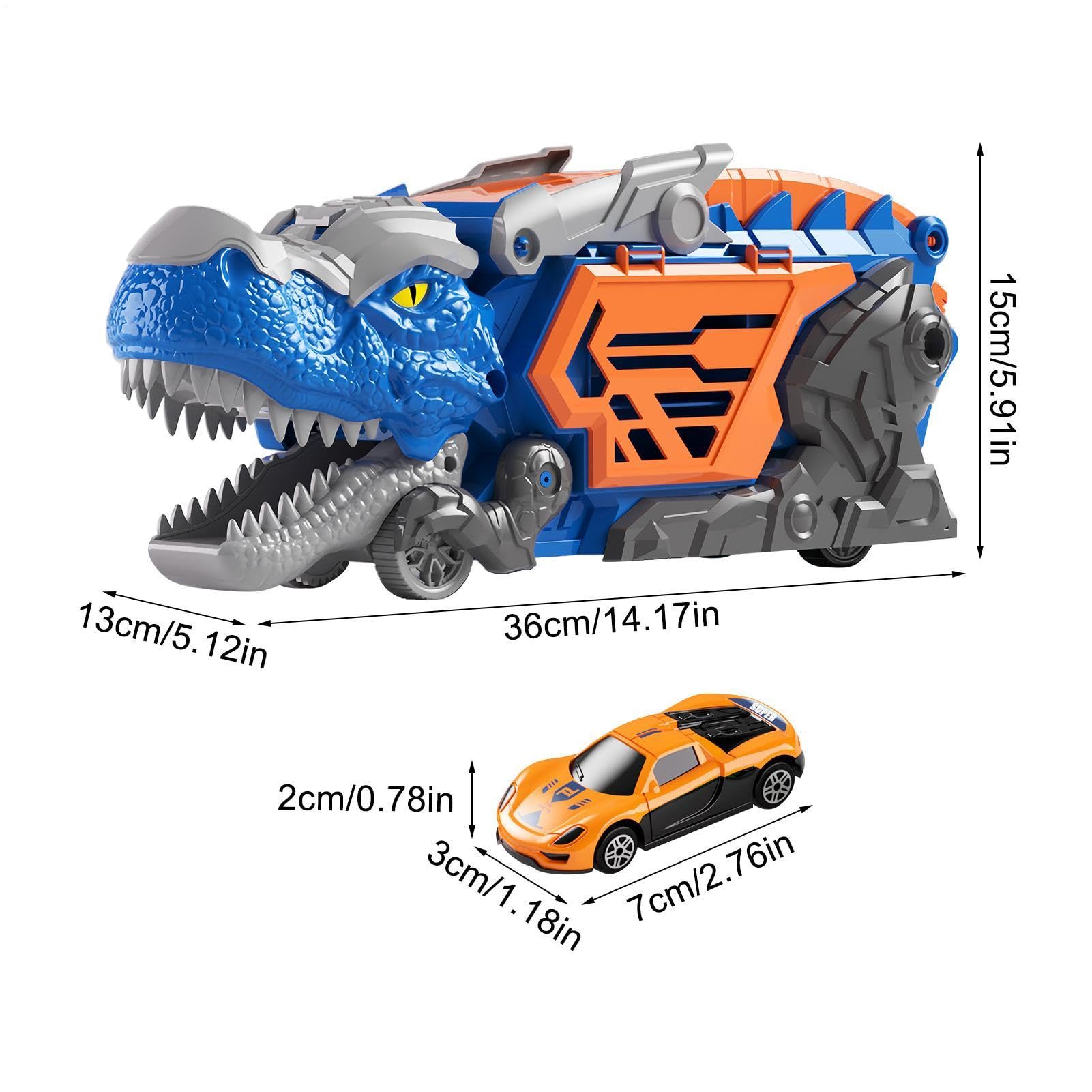 Camion di dinosauro con auto, doppia pista portatile, con 12 auto