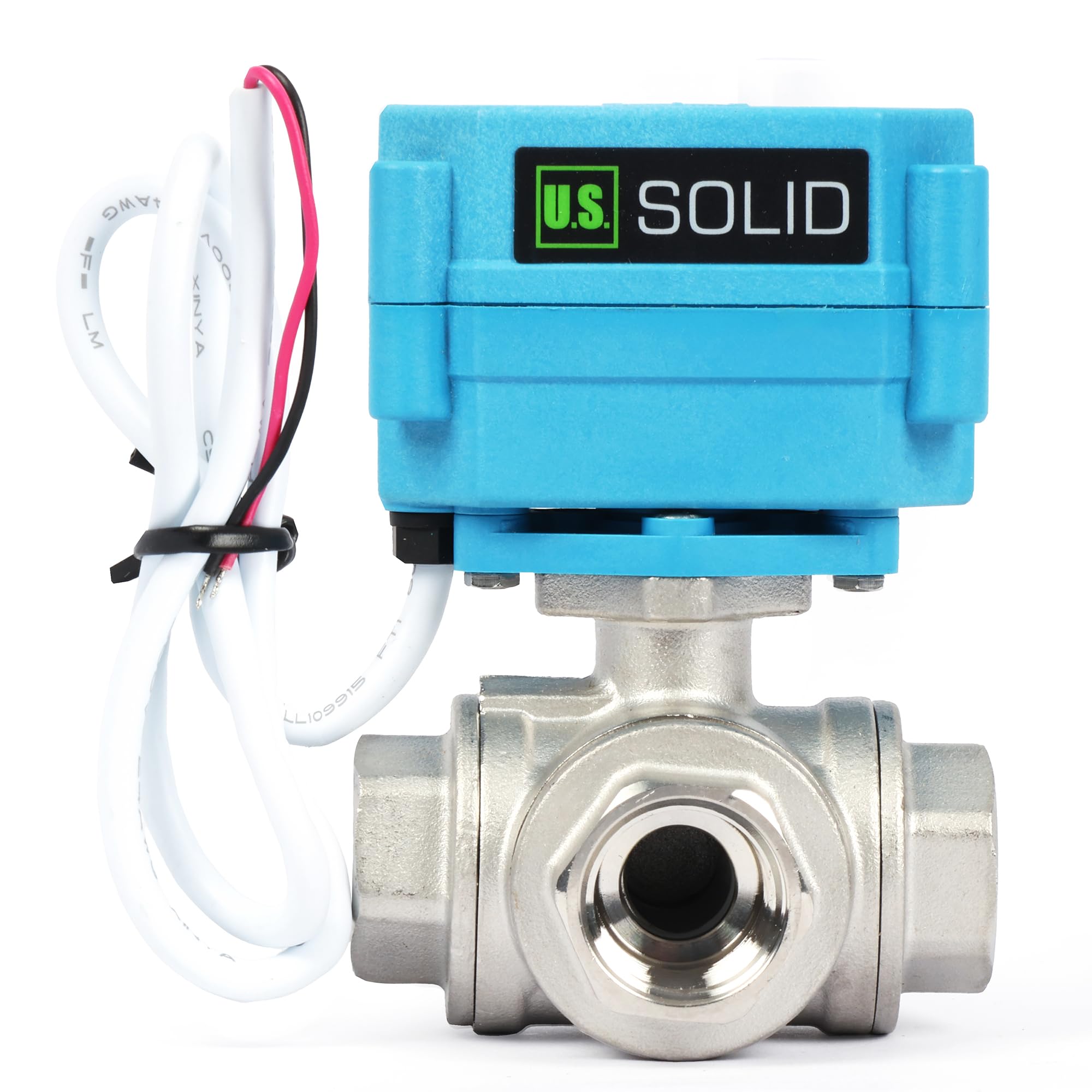 U.S. Solid valvola motorizzata 3 vie acciaio inox, Tipo T, valvola di zona motorizzata funzione manuale, porta standard (1/2", 9-24 V AC/DC)
