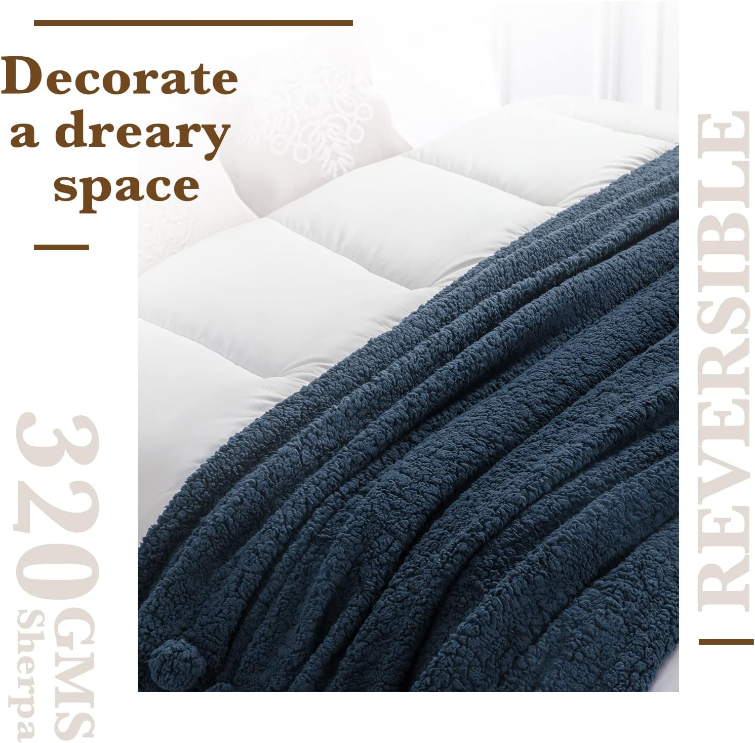 LBRO2M Double Sided Sherpa Blanket,Twin Size Super Soft Fuzzy Plush Warm Cozy Fluffy Throw Reversible Luxurious Blankets (Navy Blue) - Image 3