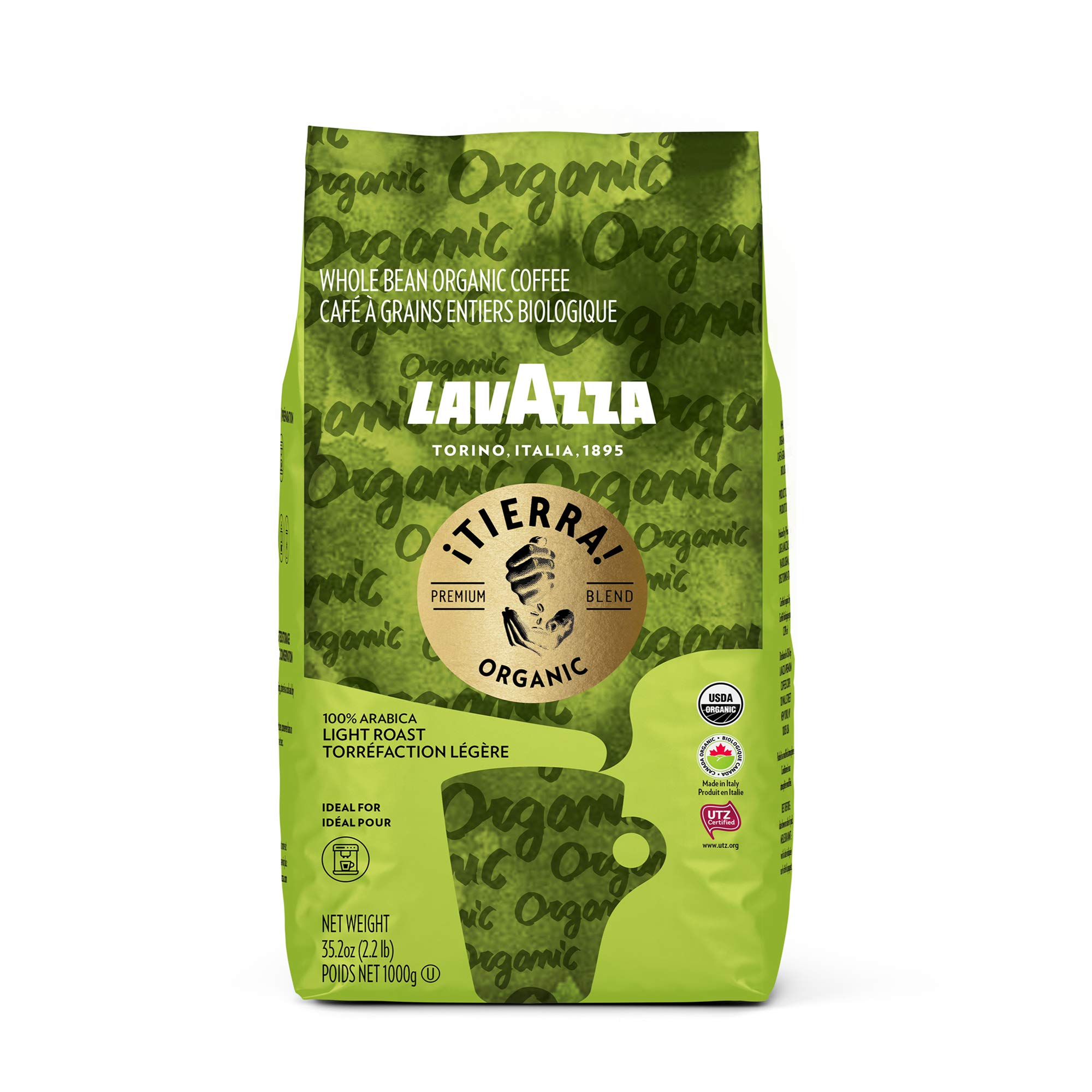 Lavazza Organic ¡Tierra! Whole Bean Coffee Blend, Light Roast, 2.2