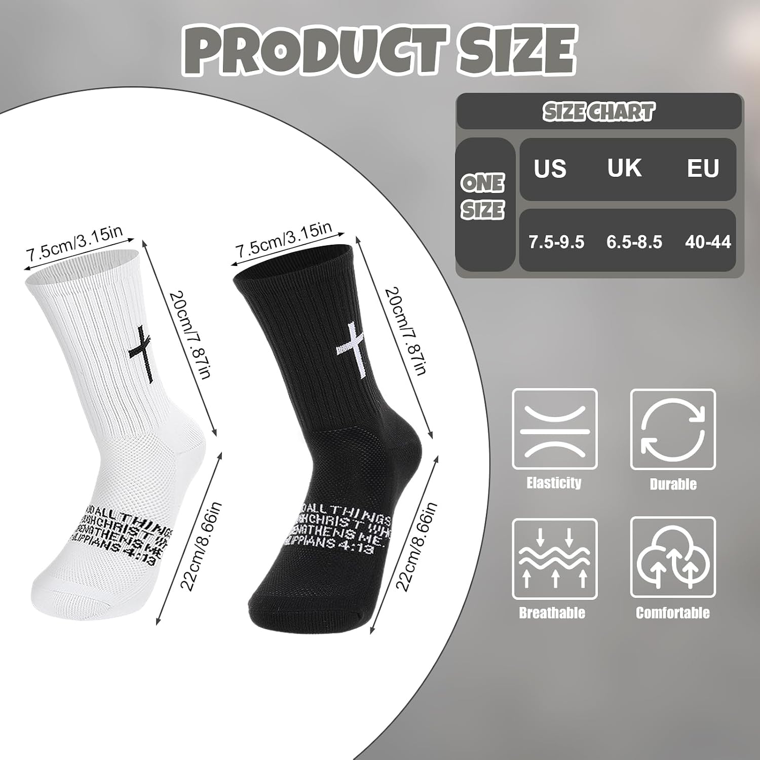 4/6 Pairs Cross Socks Christian Socks with Bible Verse for Church