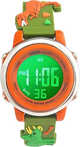 Preschool Collection Reloj digital con luz para niños, camiones monstruo, dinosaurios, tiburón, unicornio, mariposa, araña, niñas, niños, escuela