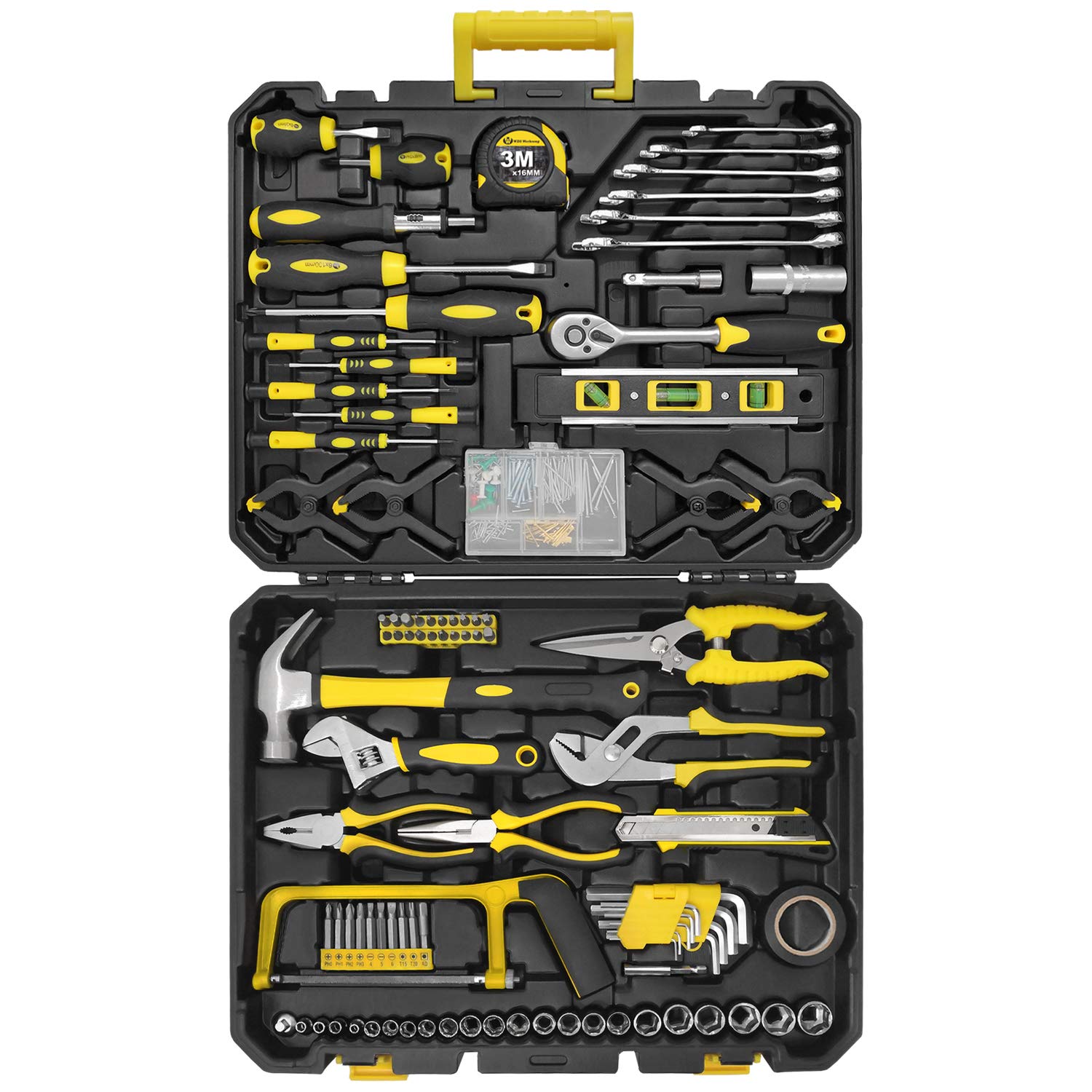 WZG Werkzeug 199PCS Household Tool Set Including Socket,Screwdrivers Set,Hammer,Adjustable Wrench and Pliers