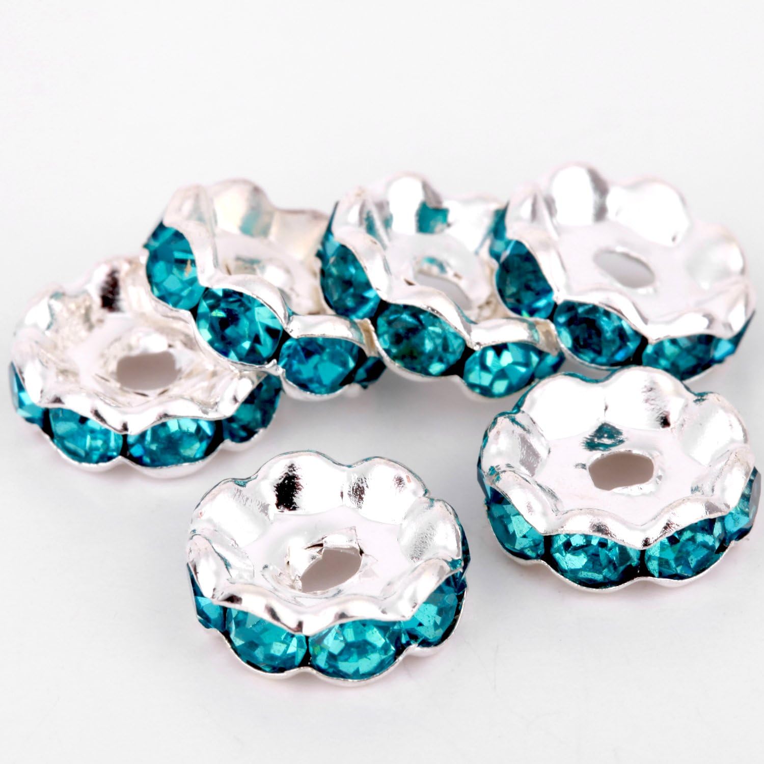 RUBYCA 100pcs 10mm Wavy Rondelle Spacer Beads Silver Tone Indicolite Blue Czech Crystal, Wavy Indicolite - Image 3
