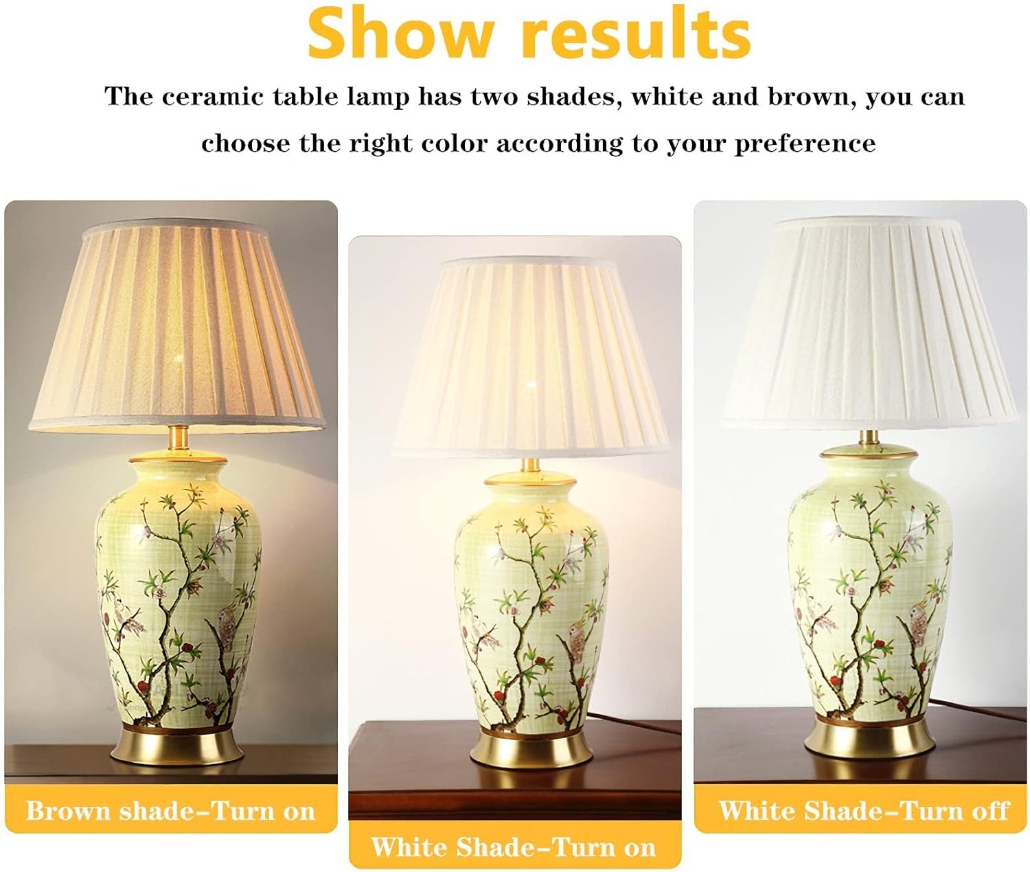 American Flower and Bird Ceramic Table Lamp, 27 Chinoiserie LED Table Lamp , Classic Cottage Bedside Desk Nightstand Lamp