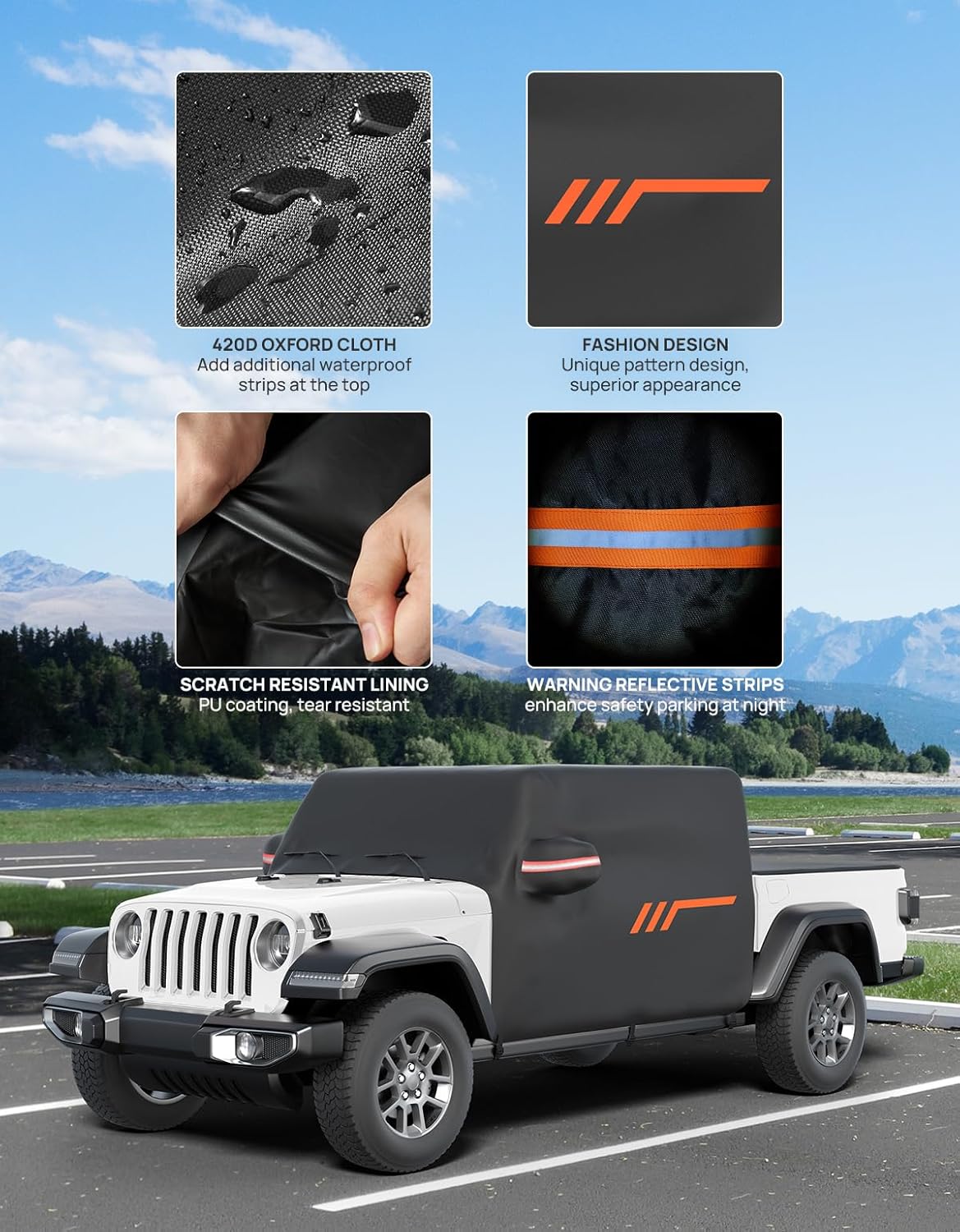 JOYTUTUS Cab Cover Compatible with Gladiator JT 2020-2026, Waterproof Gladiator Rain Cover Car Cover Windproof All Weather Cover Scratch Resistant Auto Cover