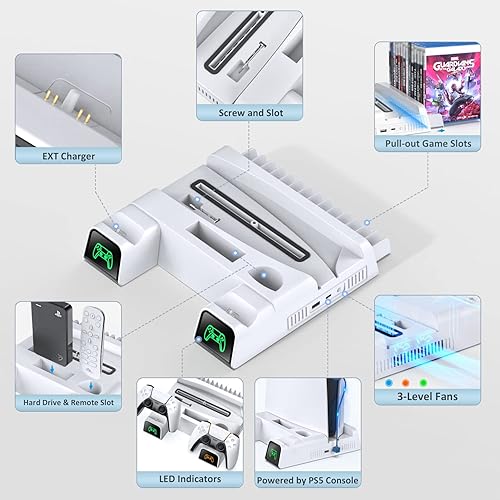 Miniatura 5 de OIVO Soporte PS5 con estación de enfriamiento y estación de carga para controlador PS5 para consola Playstation 5Edición digital, soporte de
