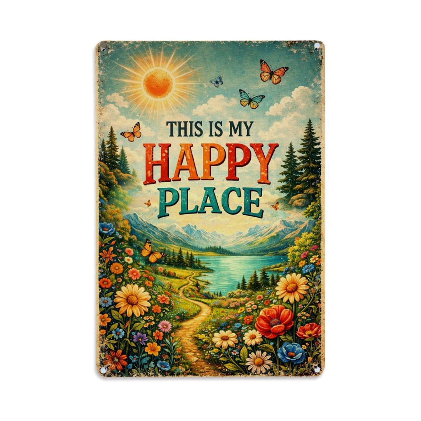 Jdfenggu Vintage This Is My Happy Place Retro Metal Tin Sign, Metal Poster For Bar, Home, Man Cave, Kitchen, Laundry Room Art Decor 8X12 Inch