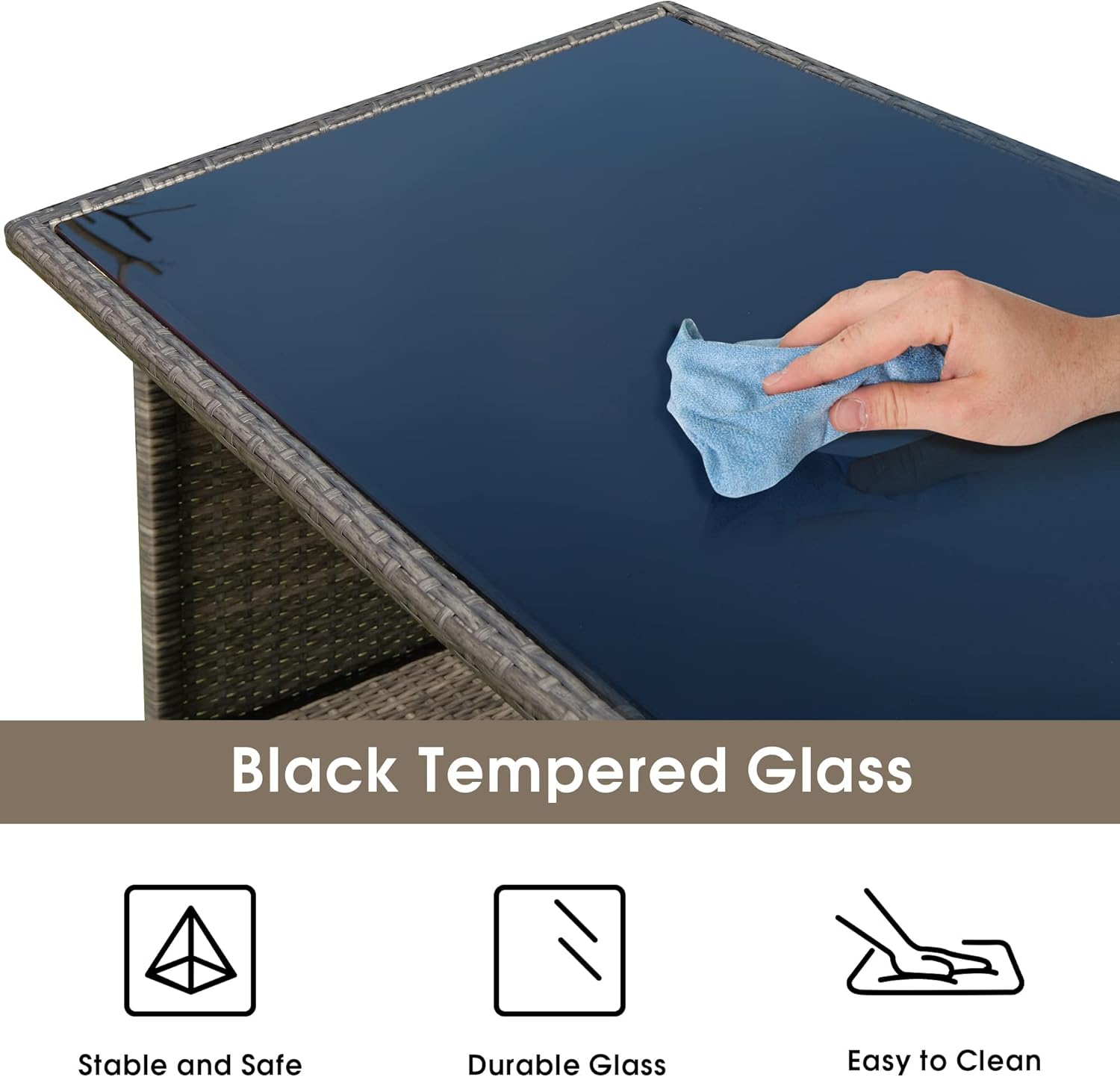 MCombo Patio Bar Set, Wicker Outdoor Table and 2 Stools, 3 Piece Patio Furniture with Storage for Poolside, Backyard, Garden, Porches 6085-1201 (Grey) : Patio, Lawn & Garden