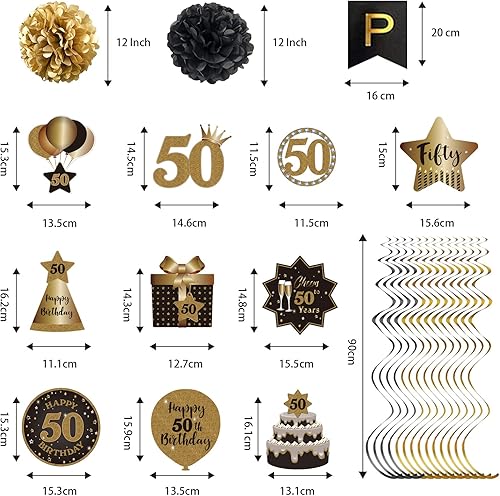 Miniatura 3 de BRT Bearingshui Juego de decoración de serpentinas colgantes de feliz cumpleaños número 50, pancarta de feliz cumpleaños con pompones de seda,