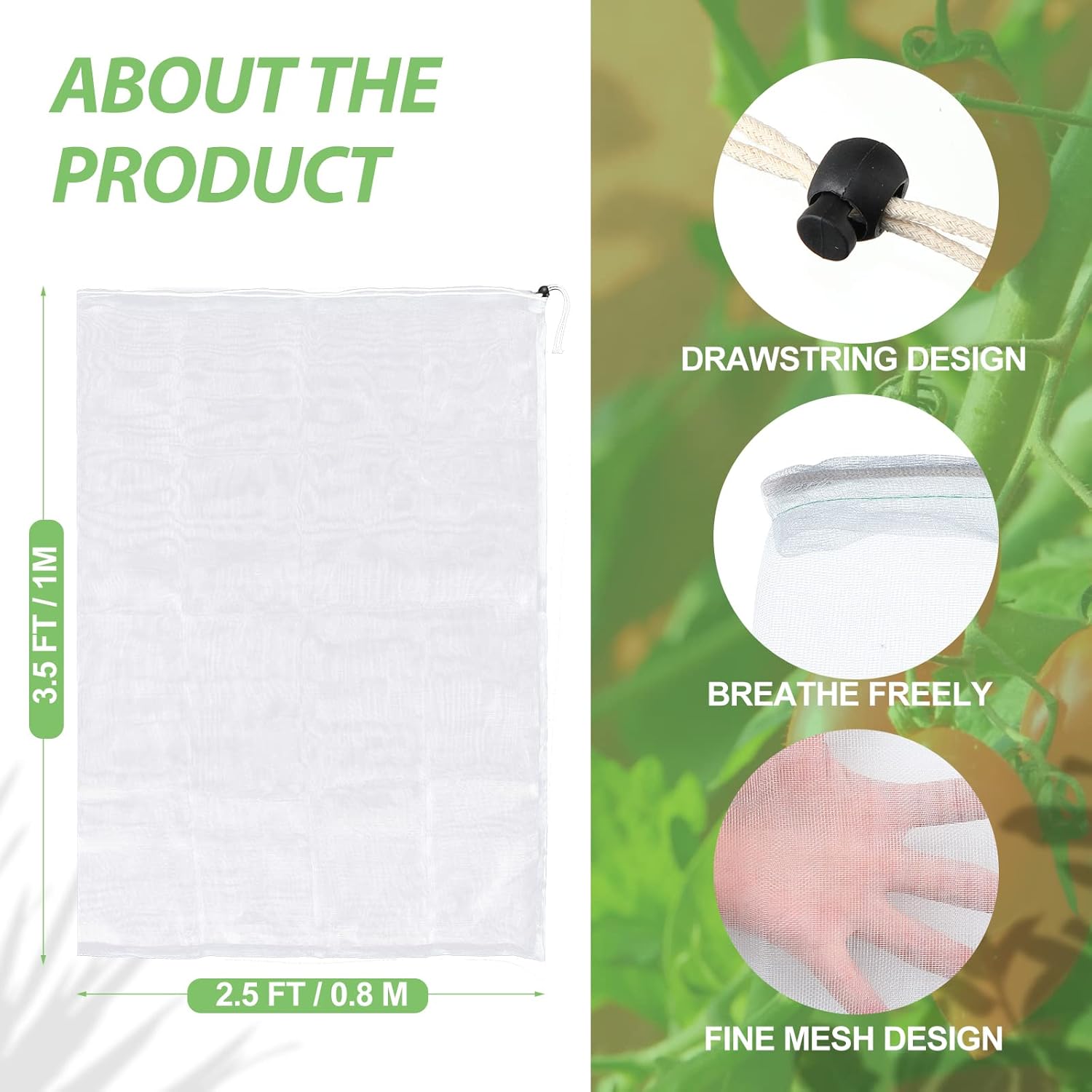 Berlune 24 Pack 2.3 x 3.5 ft Garden Mesh Netting with Drawstring Blueberry Bushes Netting Fruit Tree Netting Garden Plant Netting Covers Mosquito Net Tomato Protective Cover for Plant Vegetables