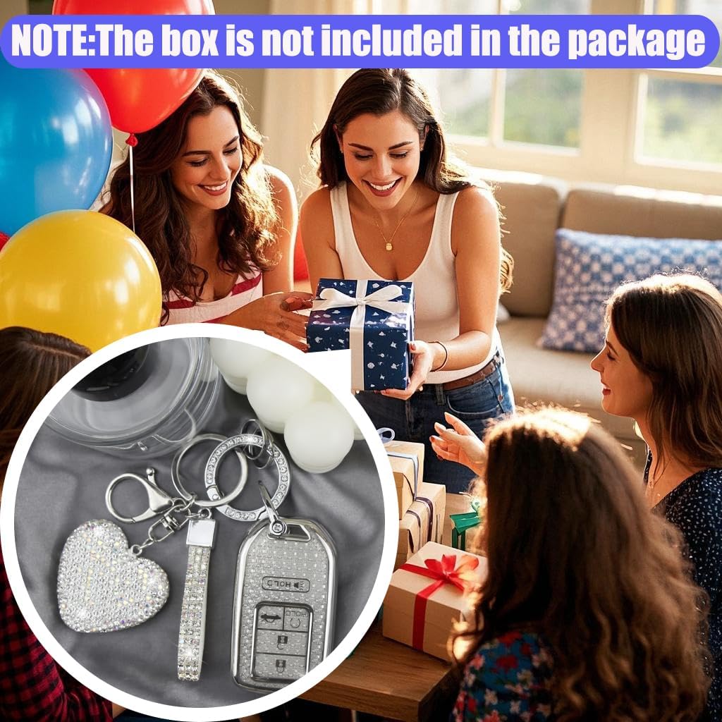 Key Fob Cover with Diamond Keychain Car Key Holder Compatible with 2016-2022 Honda Accord Civic CRV Pilot Ridgeline Passport Smart Remote Key Protector for Women, 5 Buttons (Silver-Heart)
