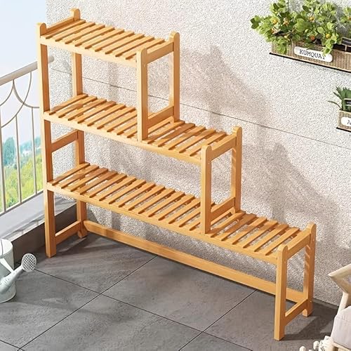 フラワースタンド 屋外 自立式竹製棚 床置きステップシェルフ おしゃれなホームデコレーション リビングルーム バルコニーなどに適した多機能縦型棚 スタンディングシェルフ