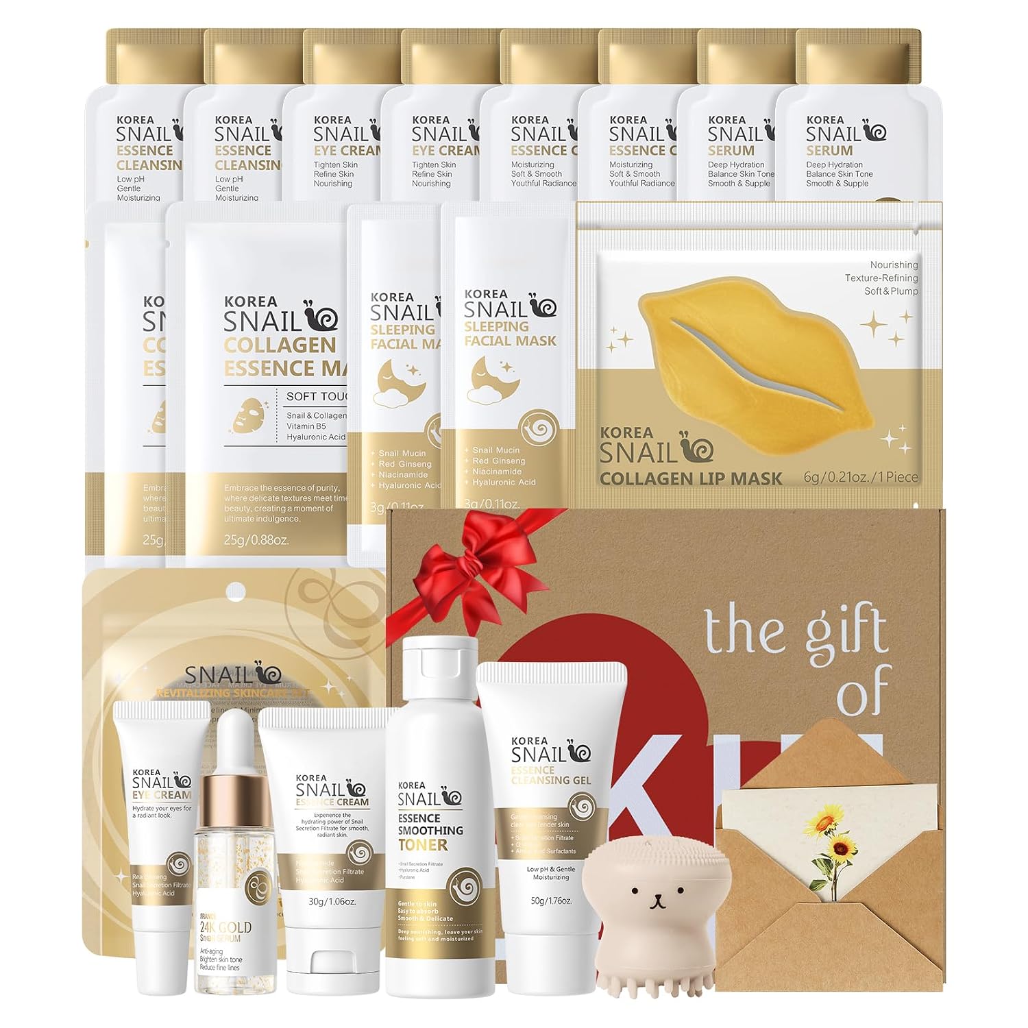 Snail Mucin Skin Care Set 20 St ck Gesichtspflege Set Anti Aging Enth lt Cleanser Toner Serum Augencreme Gesichtsmasken Lippenmaske Schlafmaske f r Revitalisierendes Glatte Jugendliche Haut