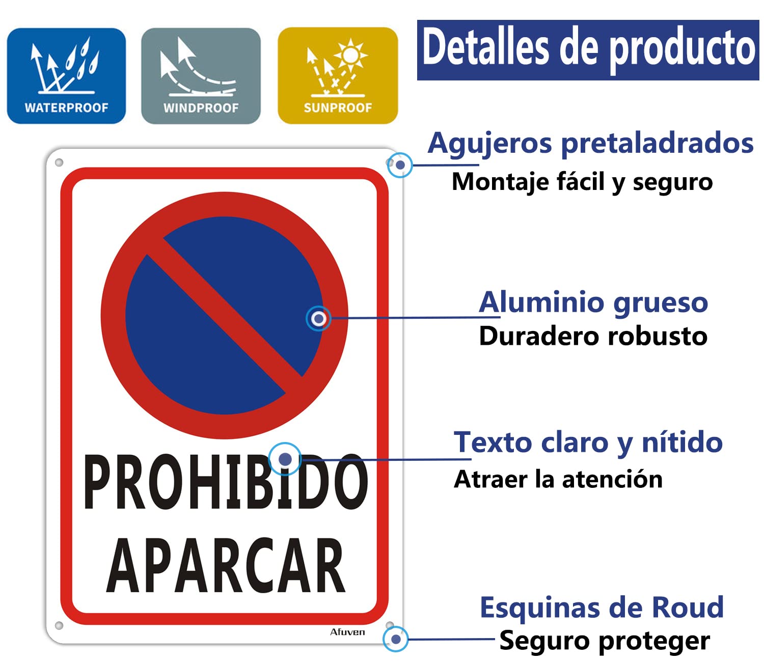 Señal Prohibido Aparcar 30x20 Cm Cartel Prohibido Aparcar Estacionar Letrero De Metal De Aluminio Impermeable Resistente A La Decoloración Interior-Exterior 2 Piezas