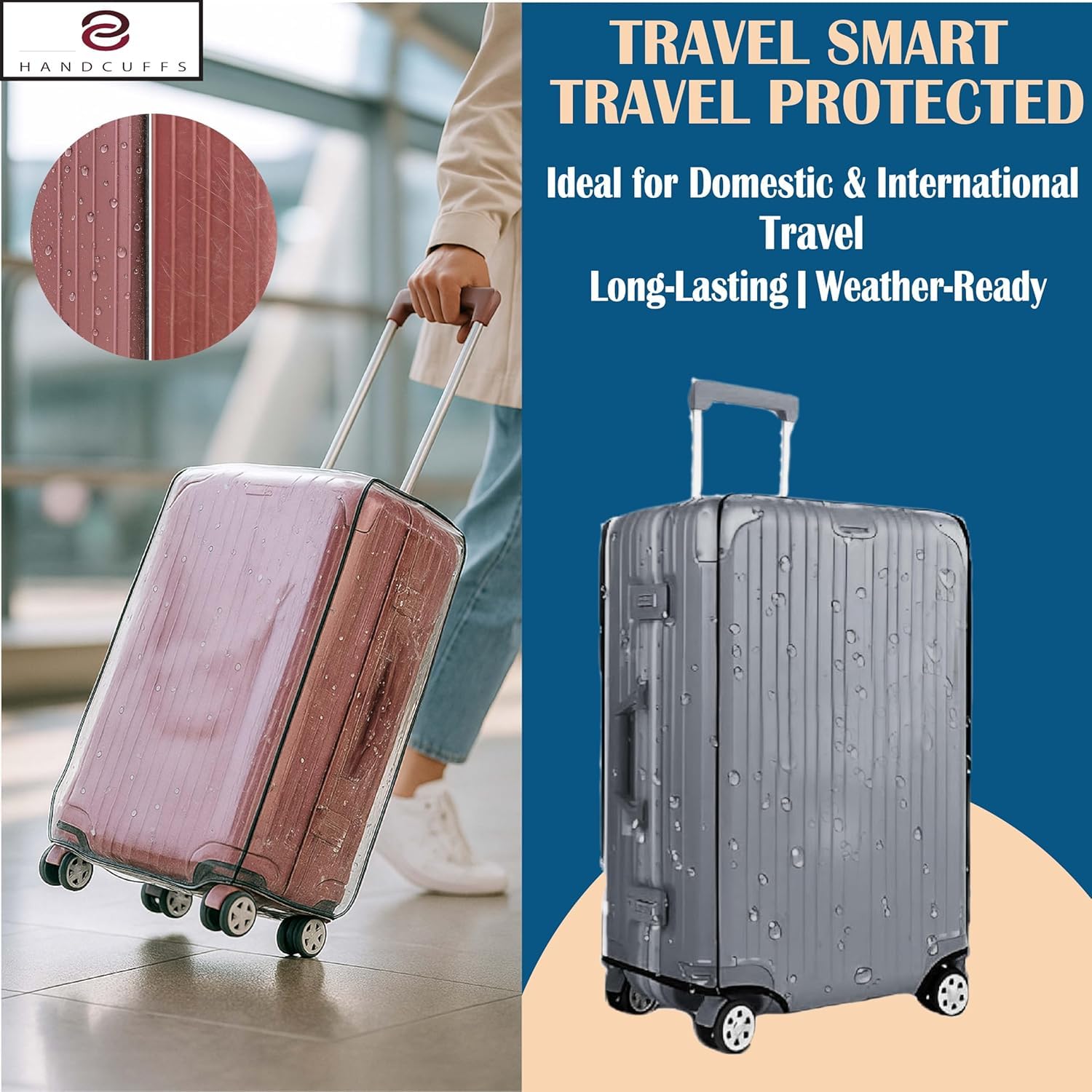 Handcuffs Transparent Luggage Trolley Protective Covers PVC Waterproof Travel Bag Suitcase Cover (Combo of 3 (20" + 24" + 28" Inches)) 3