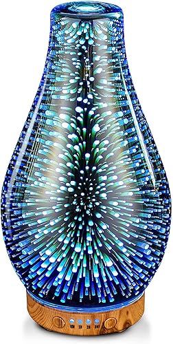 Miniatura 2 de Porseme Difusor de aceite esencial de volcán Aladdin de 3.4 fl oz + 3.4 fl oz de vidrio 3D aromaterapia humidificador ultrasónico niebla fría