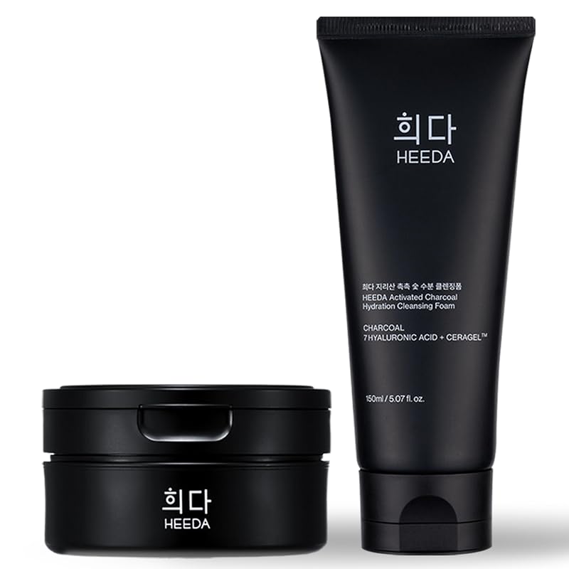 Kit de dupla limpeza facial HEEDA com bálsamo de limpeza de carvão e ceramida e espuma com ácido hialurônico