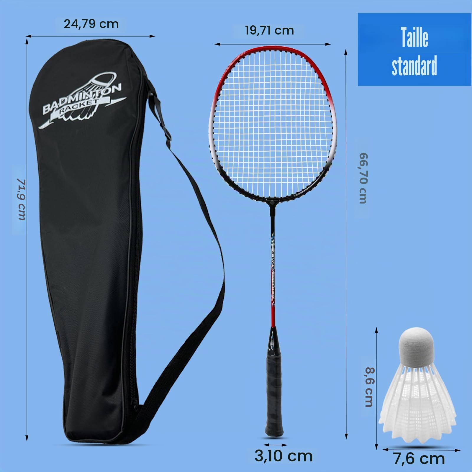Magicorange Lot de 4 raquettes de badminton pour jeux en plein air, y compris 4 raquettes, 4 volants, 4 bandes antidérapantes de rechange et 1 sac de transport