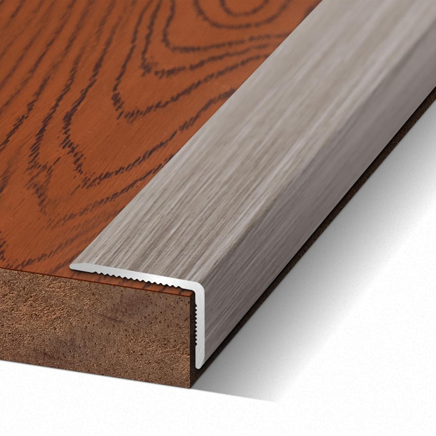 Listwa wykończeniowa w kształcie litery L, aluminiowa listwa wykończeniowa do schodów, narożniki do laminatu i płytek, odklej i przyklej, szara w paski, dł. 900 x szer. 15 x wys. 8 mm