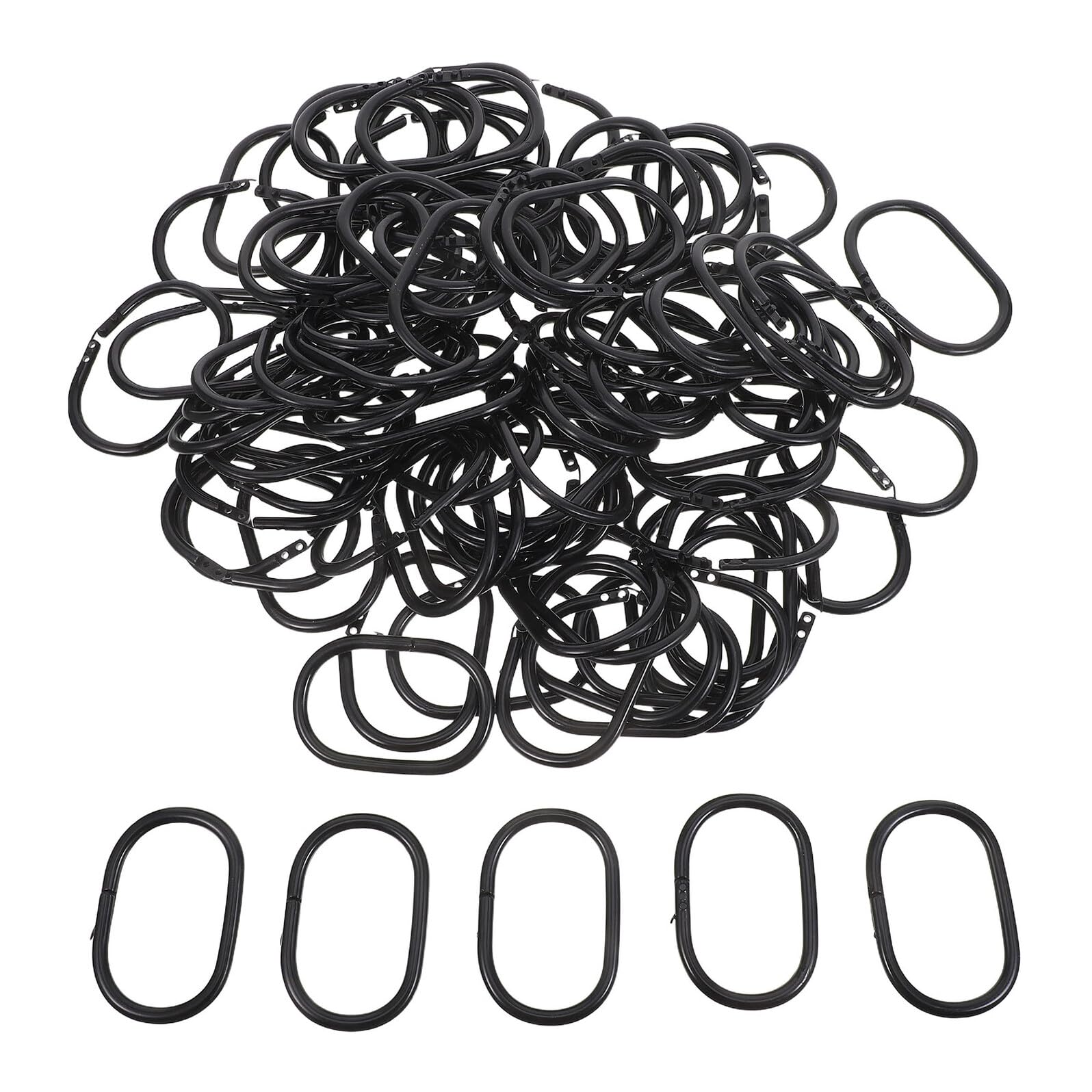 BESTYASH 100pezzi Anelli per Tende Neri in Plastica Ganci Scatto per Doccia Accessori per Tende da Bagno Anelli Ovali per Aste per Protezione Privacy