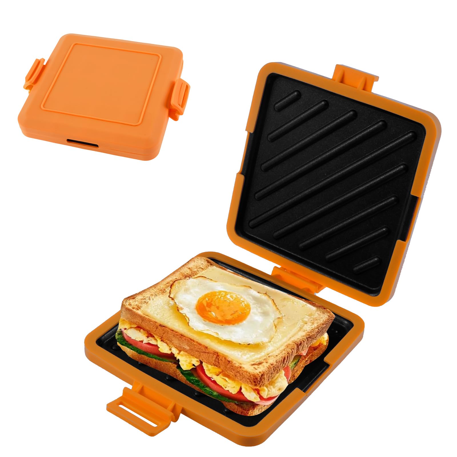 Microwave Toastie Sandwich Maker Wireless Toastie Maker Silicone Microwaveable Cookware Nonstick Plates Heatwave Technology for Cooking Delicious Crispy Sandwiches (Orange)