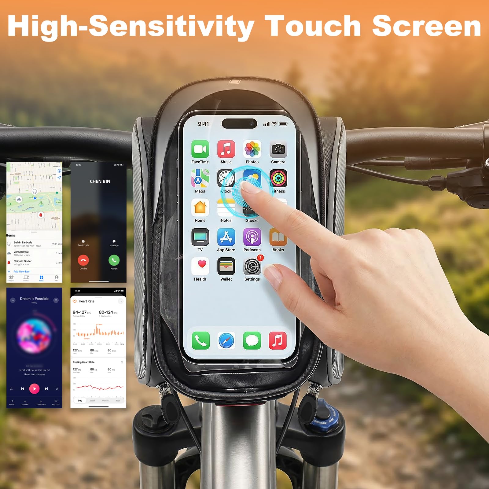Borsa da Manubrio, Impermeabile Borsa Telaio Bici con Touchscreen TPU Bici Telaio per Smartphone Fino 6,8'' Borsa Tubo Anteriore per MTB, Bici Gravel, Bici Strada, Bici Elettrica