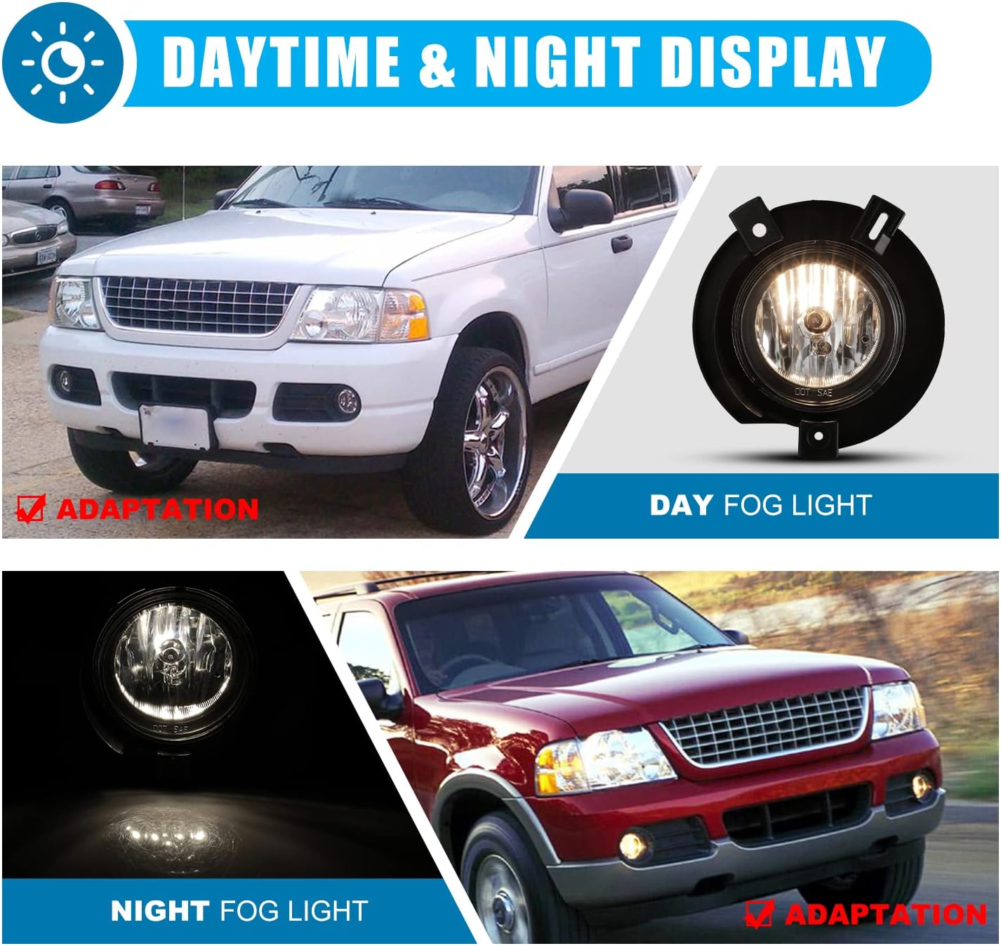 CPW OEM Fog Lights Assembly Fit For 2002 2003 2004 2005 FORD EXPLORER (Not fit for Sport/Sport Trac model), Driver & Passenger Driving Fog Lamps Replacement (Black Housing Clear Lens)