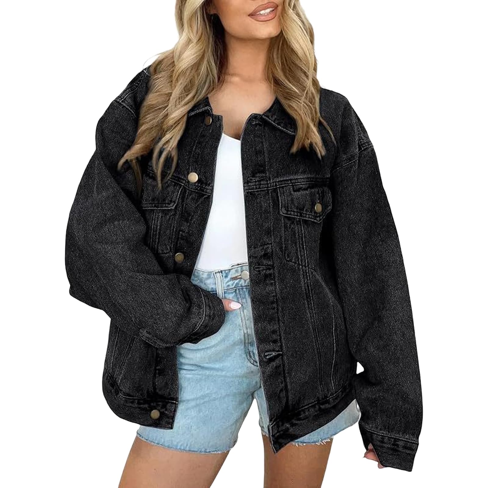 Jeansjacke Damen Oversize Jeans Jacke Button Down Jeanshemd Boyfriend