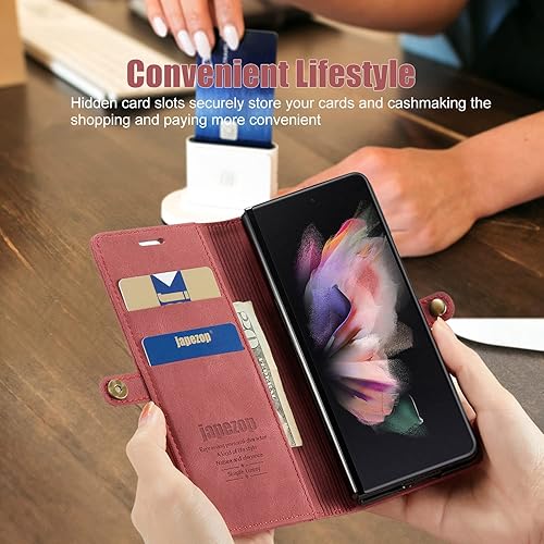 Miniatura 7 de Funda para Samsung Galaxy Z Fold 3 con soporte para bolígrafo S, funda tipo cartera para Galaxy Z Fold 3 con tarjetero con bloqueo magnético RFID,