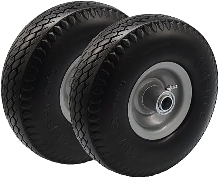 2-Pack 10-Inch 4.10/3.50-4" Solid Tire Wheels - 3.5" Center Hub Flat Free with 3/4 & 5/8" Bearings - Perfect for Replacement Hand Truck, Wheelbarrow, Carts