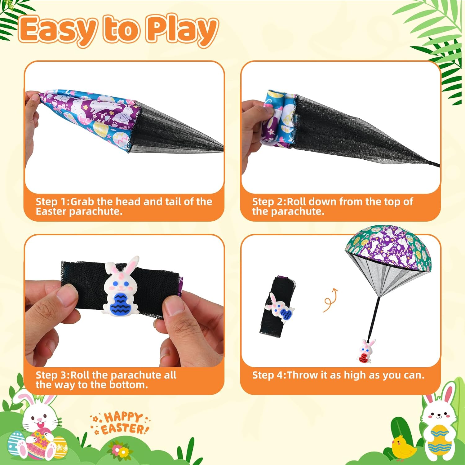 8 Pack Prefilled Easter Eggs Parachute Toys, Easter Basket Stuffers with Hand Throw Flying Toys for Kids Boys Girls Easter Egg Fillers, Easter Party Favor