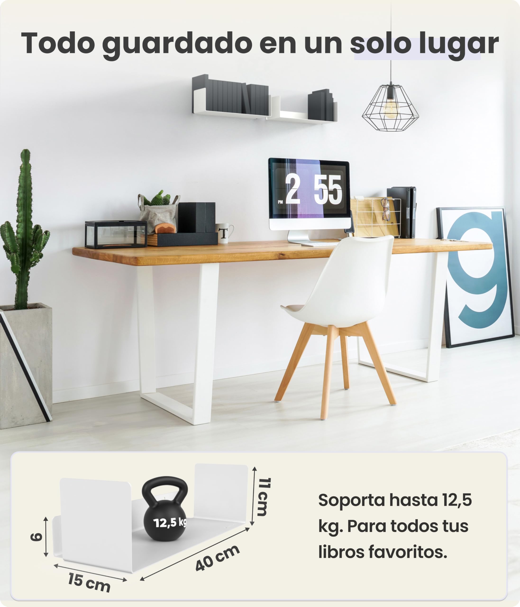 Baldas Flotantes Pared Blancas | Estanteria Pared Flotante Blanca | Floating Wall Shelves | Repisas de Pared Dormitorio | Estantes Pared | Estante Libros | Paquete de 2 | 40 cm de largo | 100% Acero