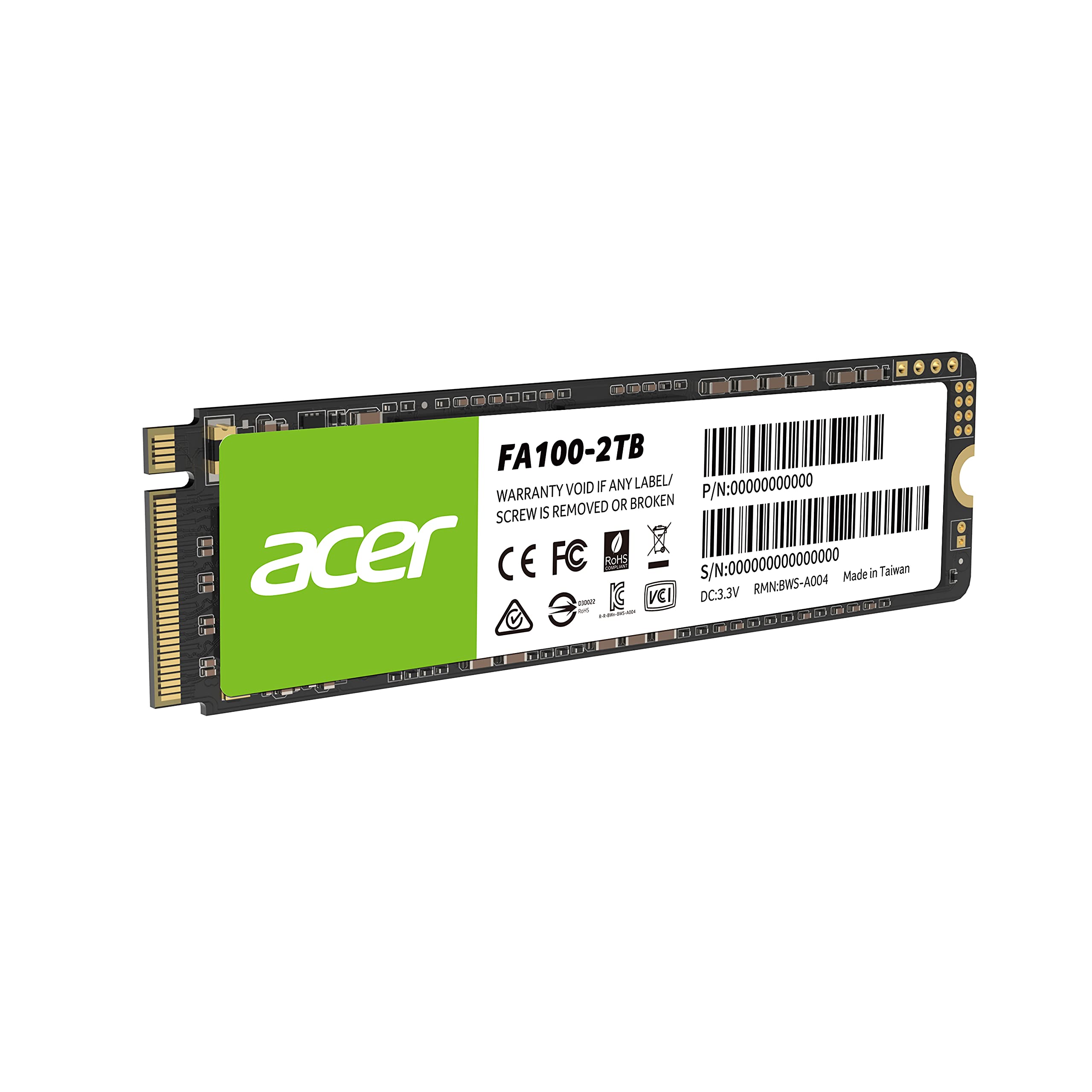 内蔵型SSD acer FA100 2TB M.2 SSD Acer FA100 2TB NVMe PCIe Gen3 x4 M.2 Internal SSD