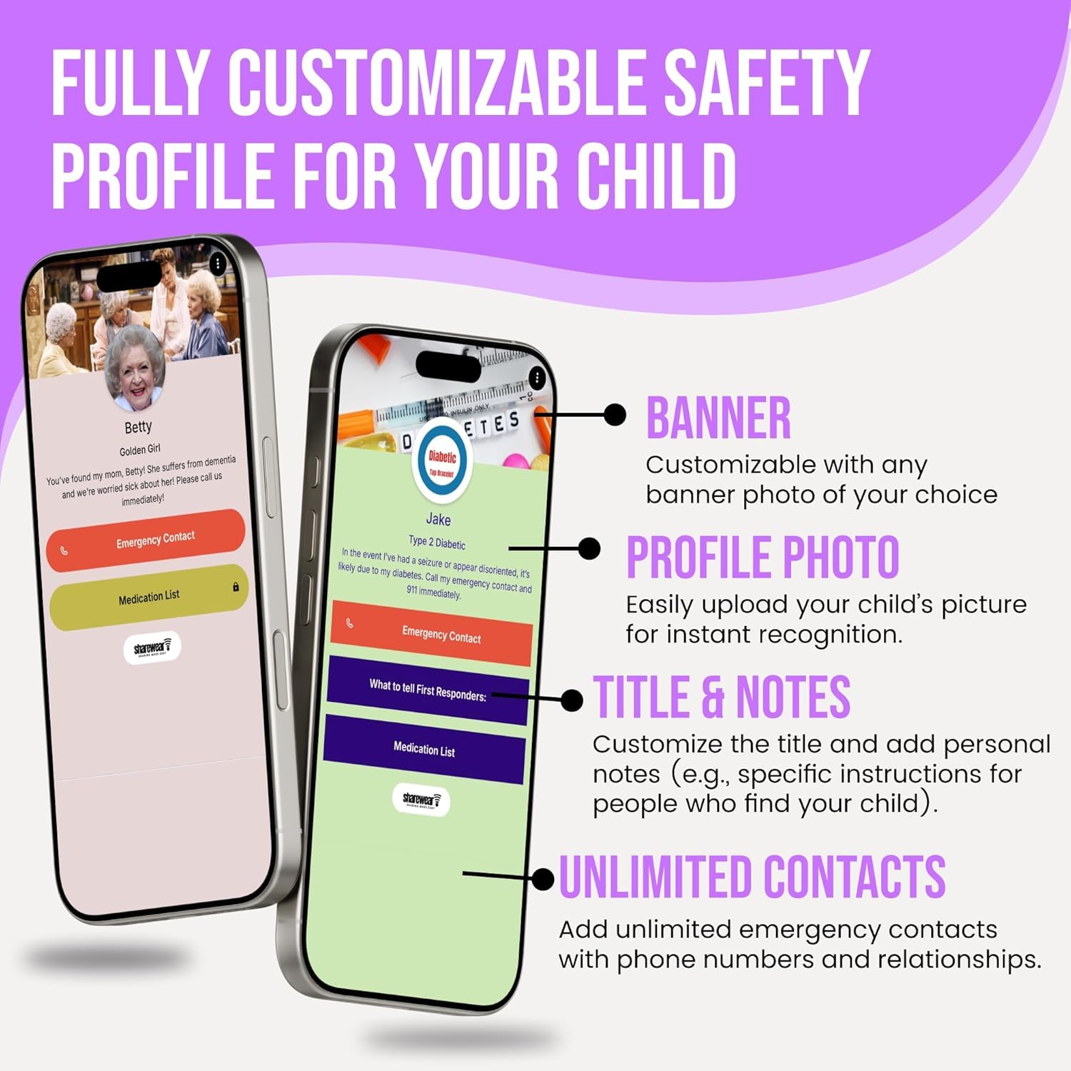 Correa inteligente ajustable para identificación de seguridad infantil: NFC y código QR, pulsera impermeable, perfil digital gratuito, cuztomizable, no necesita suscripciones. Viajes,
